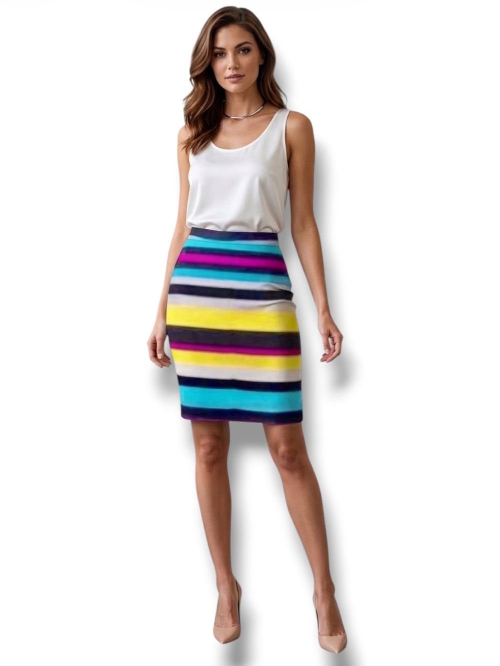 Worthington NWT Skirt Colorful Bold Striped Pencil Women’s Size 14